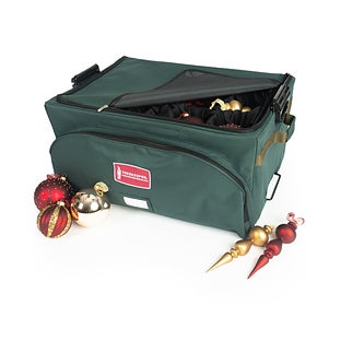 TreeKeeper Christmas Ornament Storage Box with Adjustable Dividers - Green