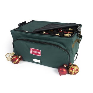 TreeKeeper 3 Tray Christmas Ornament Storage Box with Front Pocket - Green