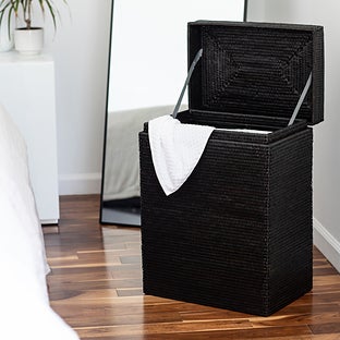 Artifacts Trading Company Artifacts Rattan Rectangular Hamper with Hinged Lid - White wash