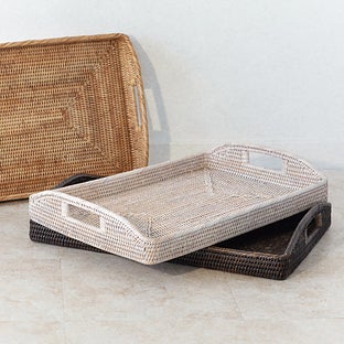 Artifacts Trading Company Artifacts Rattan Rectangular Serving Tray With High Handles - White wash