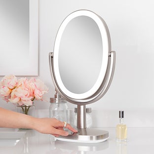 Zadro Newport LED Lighted Makeup Mirror with 5X/1X, Touch Control - Satin Nickel