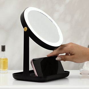 Zadro LED Lighted Makeup Mirror with 5X/1X, Tray & Phone Holder - White