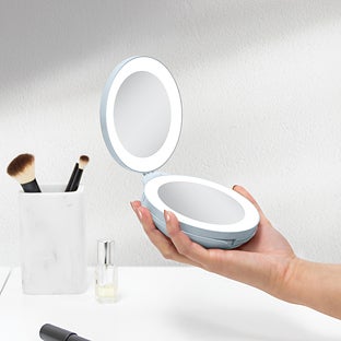 Zadro Folding LED Lighted Travel Mirror with 10X/1X - White