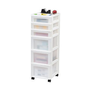 Iris 6-Drawer Standalone Cart, White/Translucent White (585008), Plastic | Quill