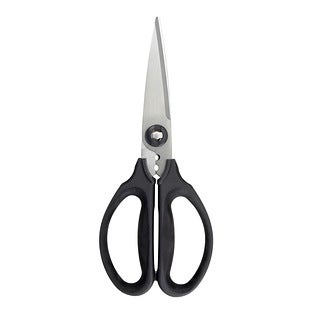 Kitchen and Herb Scissors, Stainless Steel Blade, Plastic Handle, Black, 8-3/4 in OAL