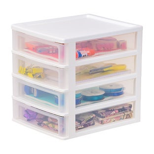 Iris 4-Drawer Desktop Unit, Black/Translucent White, 2/Pack (587019), White/Black, Plastic | Quill