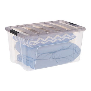 IRIS U.S.A. INC. Iris 5.8 Quart Stack and Pull Storage Container with Latching Lid, Plastic, Clear, 12/Pack (500146), Grey | Quill