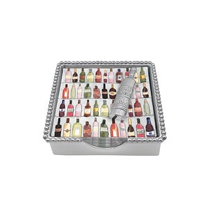 Mariposa Wine Bottle Beaded Napkin Box Silver
