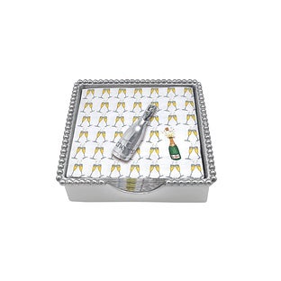 Mariposa Champagne Beaded Napkin Box Set - Silver