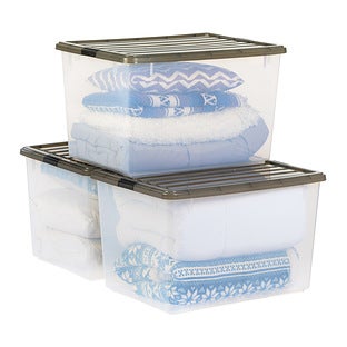 Iris Usa 4 Pack 91qt Large Plastic Storage Bin with Lid and Secure Latching Buckles, Clear/Gray - Grey