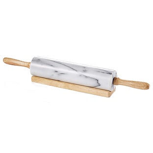 Artifacts Trading Company Marble Rolling Pin with Wooden Handle - White matte