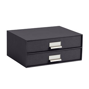 Birger 2-Drawer Fiberboard Label Frame Document Letter Box, 5.7 x 13 x 9.8 in, Blue, 3PK