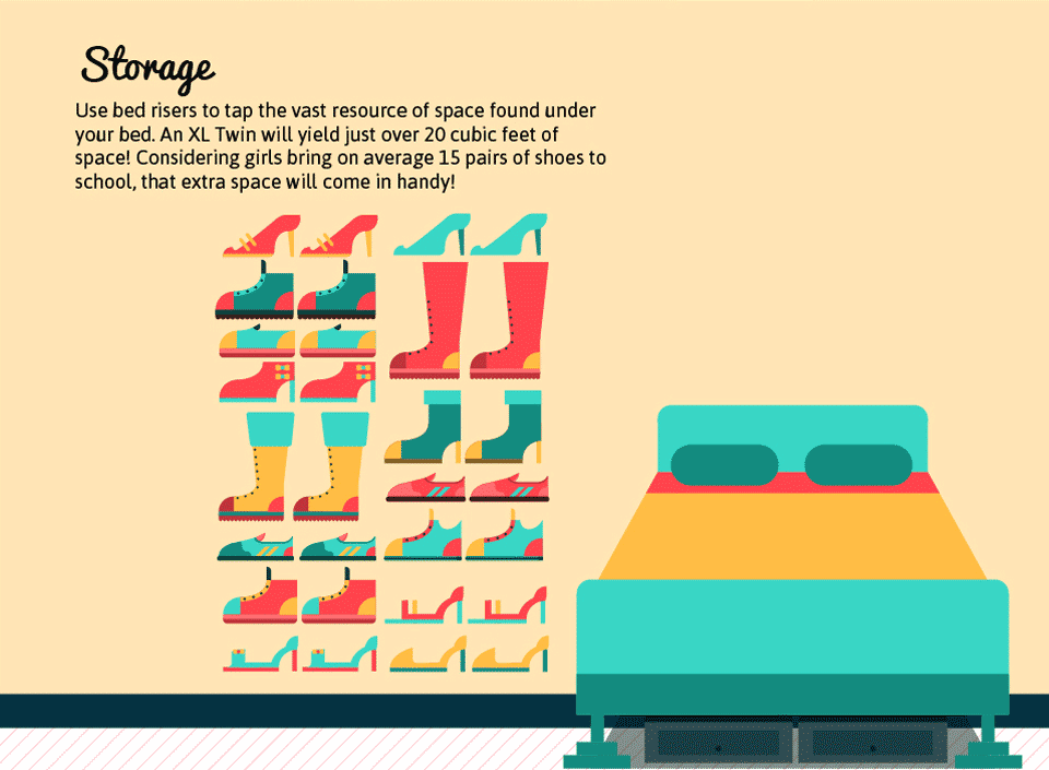 Dorm room ideas infographic - Storage