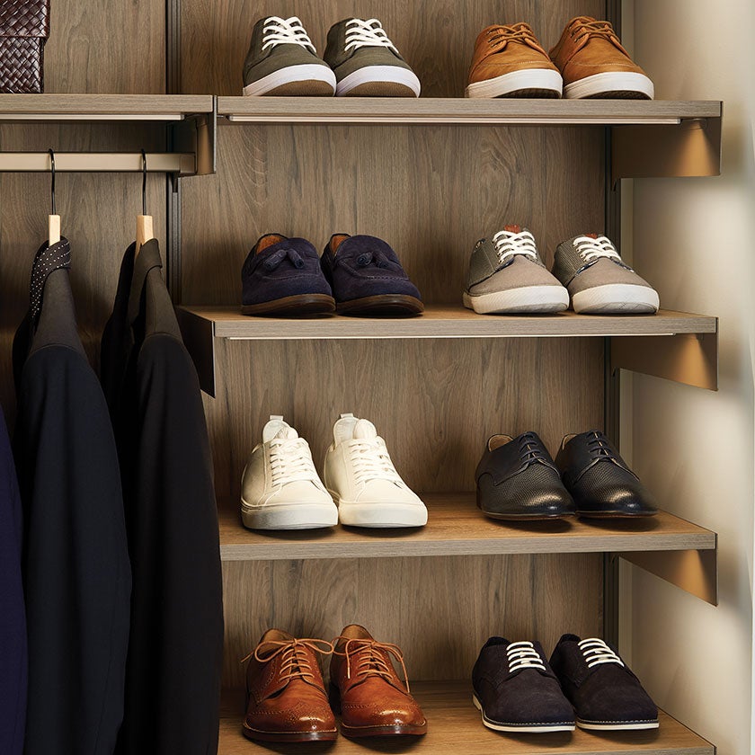 Custom Closets Closet Shelving Systems The Container Truffle Avera Shelving With Led Lighting