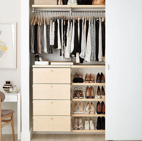 Birch Elfa Décor Closet with Drawer Fronts