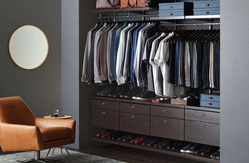 Walnut Elfa Décor Mens Reach-In Closet